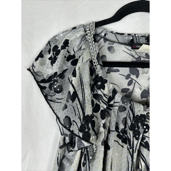 Cocomo Sleeveless Top Blouse Women Size L Gray Black Floral Chain Necklace - Picture 5 of 13